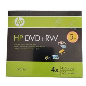Sealed 5 HP DVD+RW 4x Write and Re-write Video & Data 4.7 GB Data 120 min Video